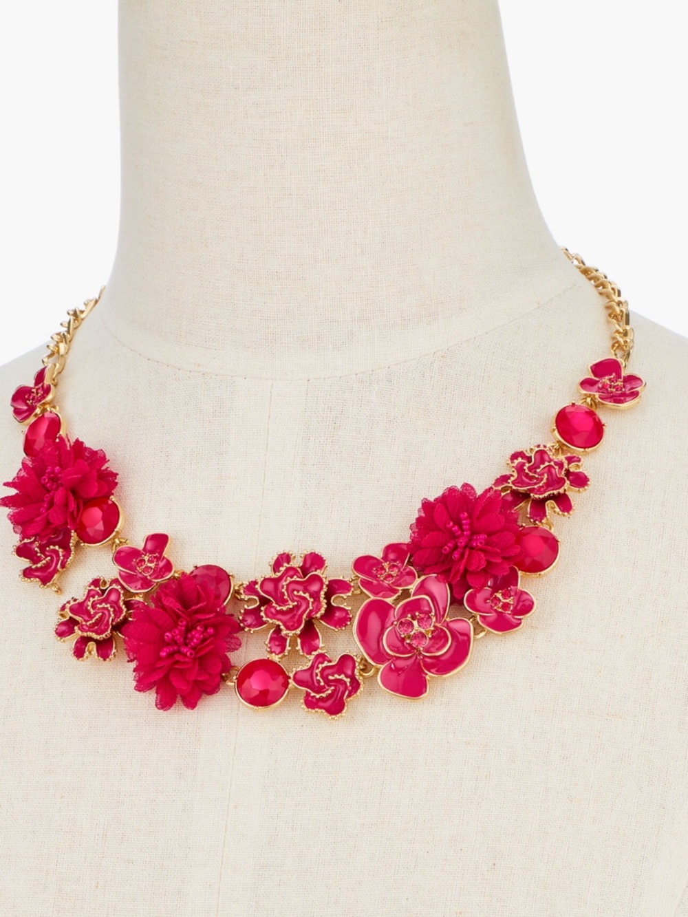 Talbots Hot Pink Floral Bib Necklace with Matching Earrings & Gold Bracelet - Picture 14 of 14
